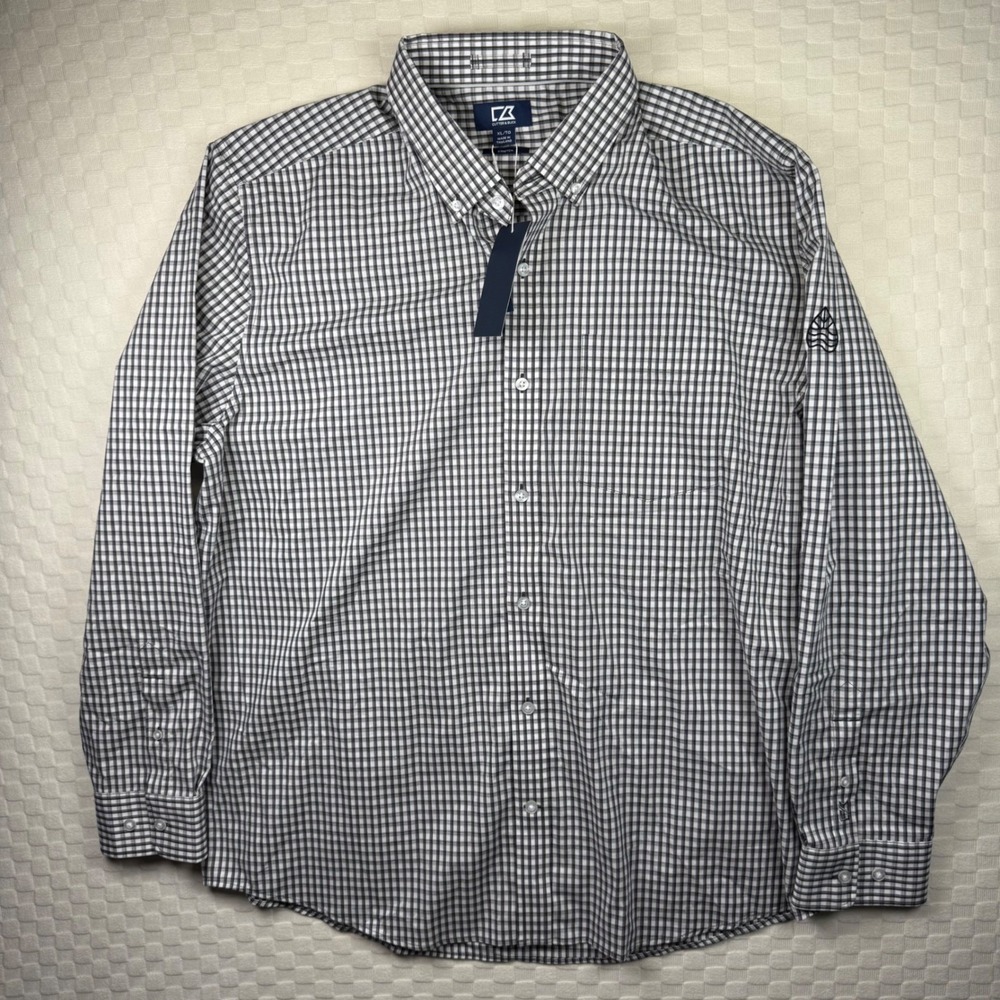 Cutter & Buck Mens‎ XL Checkered Black Button Down Shirt Long Sleeve Easy Care
